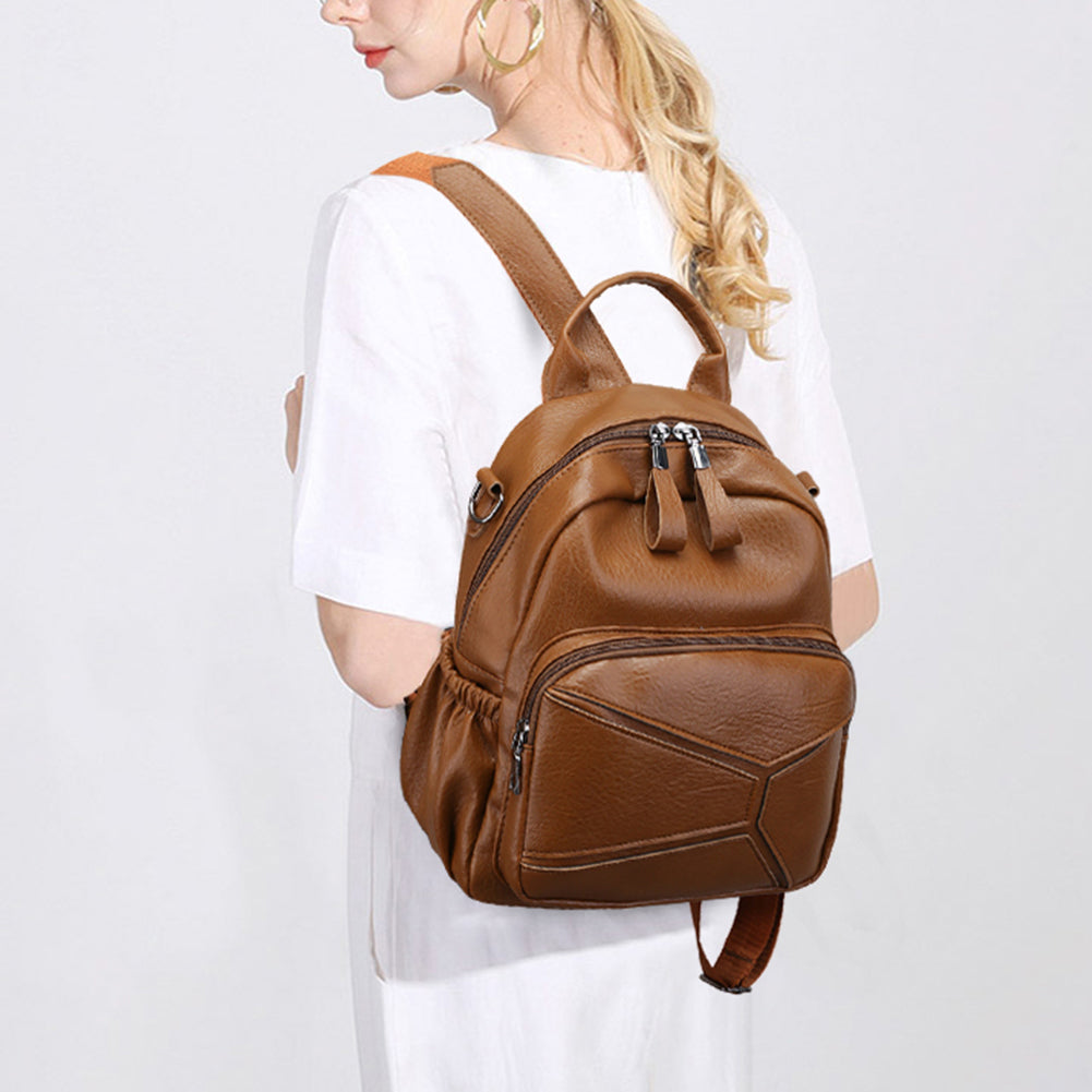 Retro Women Faux Leather Multi-function Backpack Travel Bag with Shoulder Strap