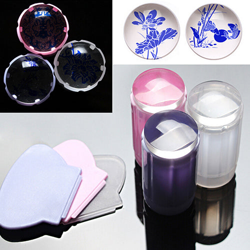Clear Nail Art Jelly Stamper Stamp Scraper Set Polish Stamping Manicure Tools