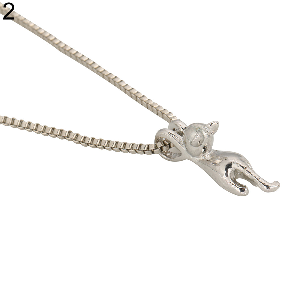 Women 925 Sterling Silver Lovely Jumping Cat Pendant Charm Necklace Jewelry