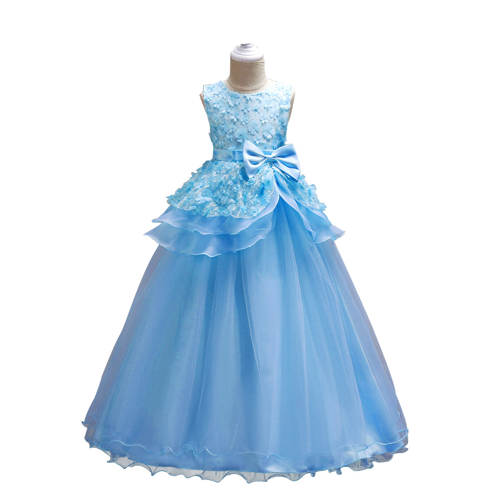Pretty Little Princess Girl Long Sleeveless Formal Evening Dress Party Ballgown