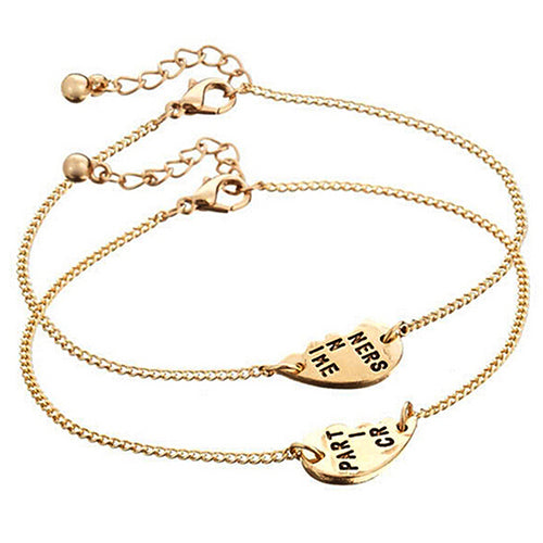 2 Pcs Fashion Cute Partners Love Heart Bangle Best Friends Gifts Chain Bracelets