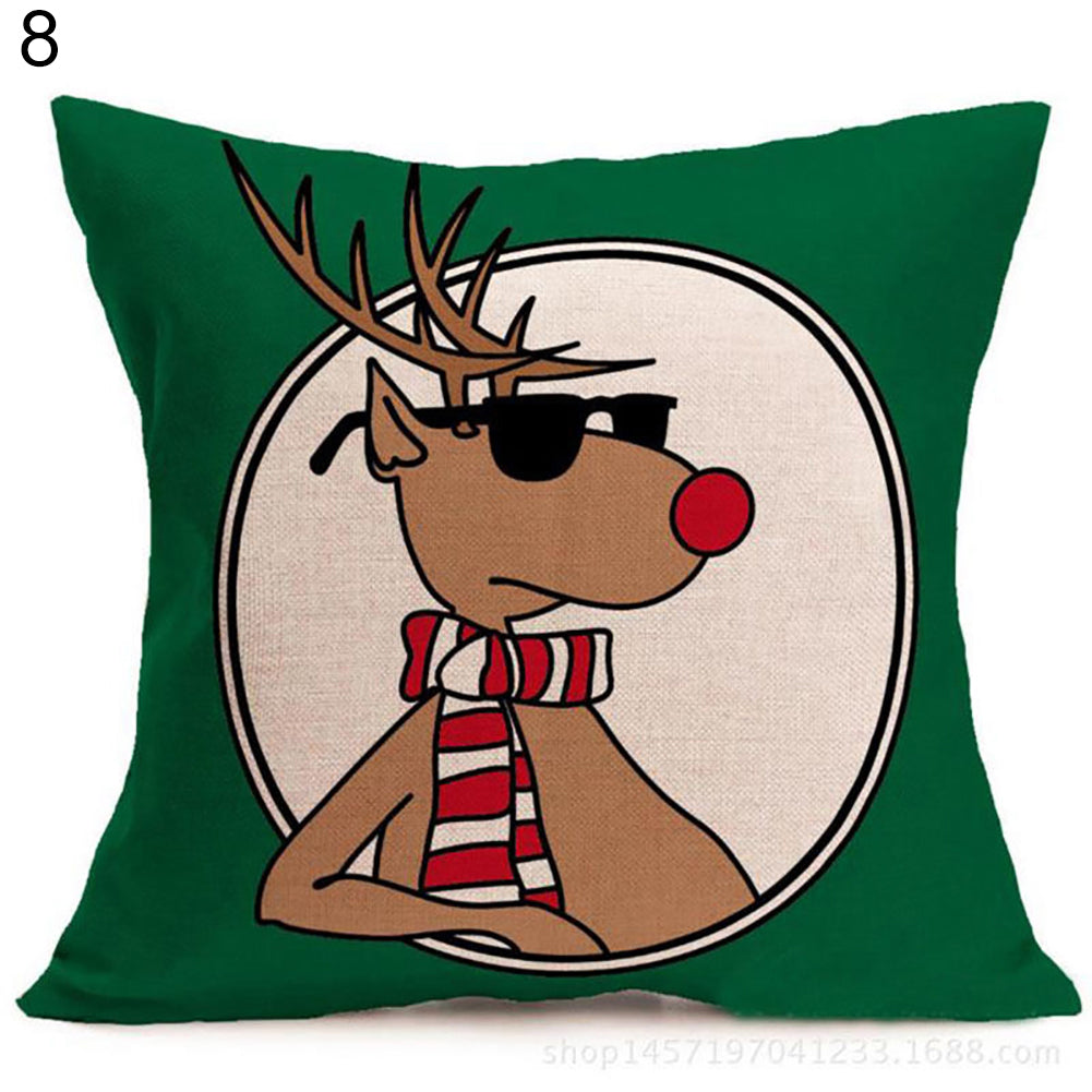 Christmas Santa Claus Deer Print Cushion Cover Pillow Case Square Car Home Decor