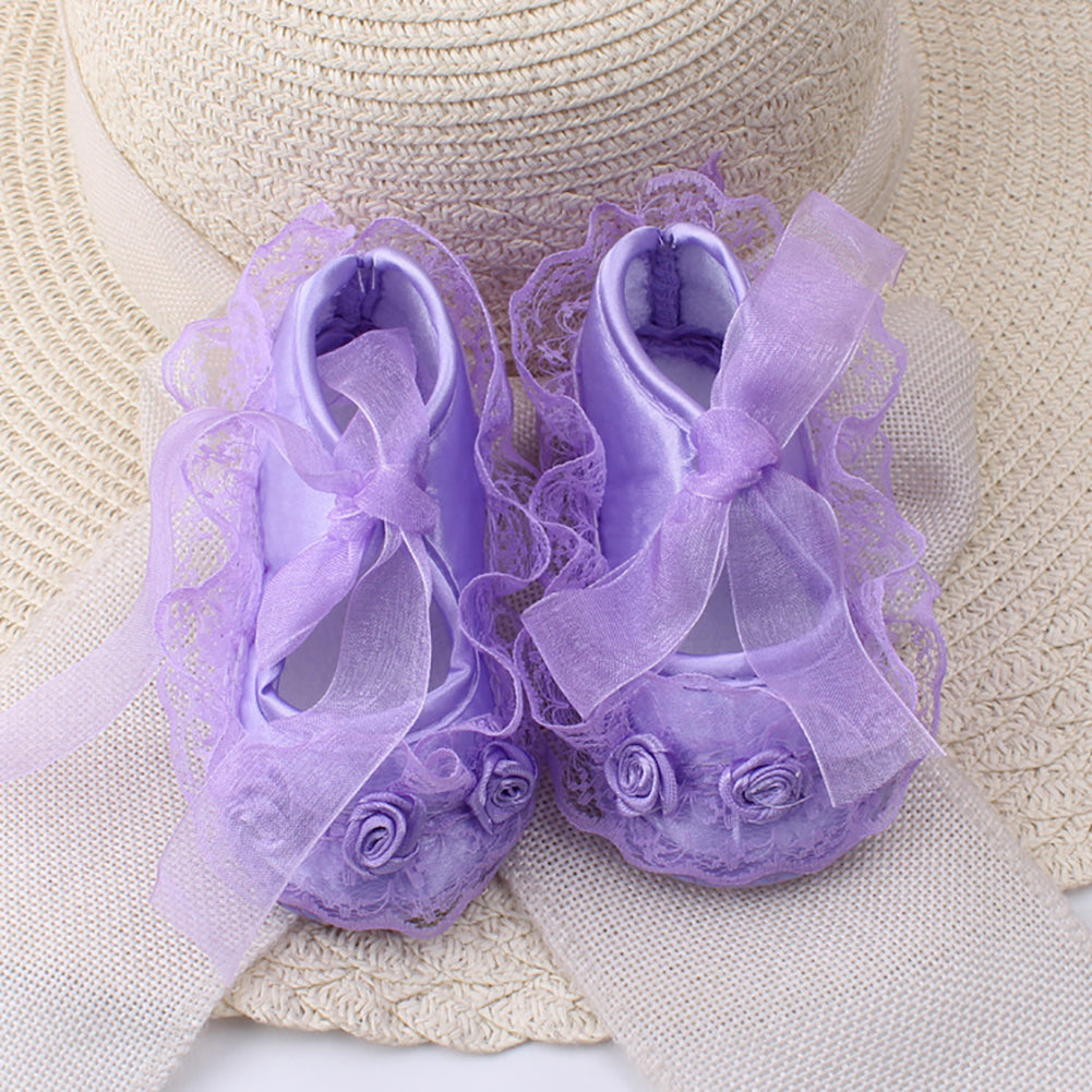 Cotton Princess Girl Shoes Anti-Slip Soft Sole Baby Toddler Lace Flower Footwear