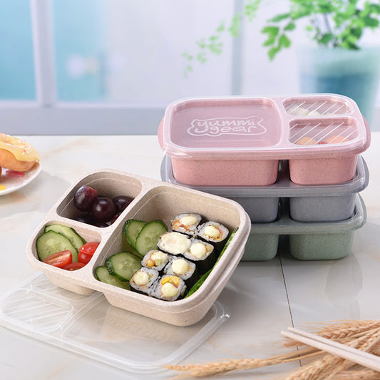 3 Compartments PP Lunch Box Food Storage Container for Kids Adults Picnic
