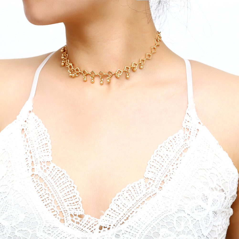 Bohemia Rhombus Metal Ball Pendant Choker Necklace Evening Party Women Jewelry