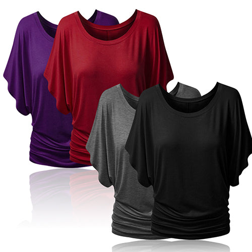 Women Boat Neck Dolman Casual Tops Elbow Sleeve Off Shoulder Tee Blouse T-Shirt