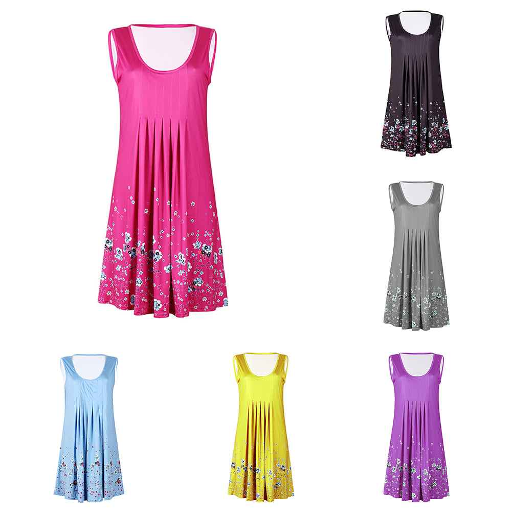 Flower Print Sleeveless Women Loose Summer Beach Evening Party Boho Mini Dress