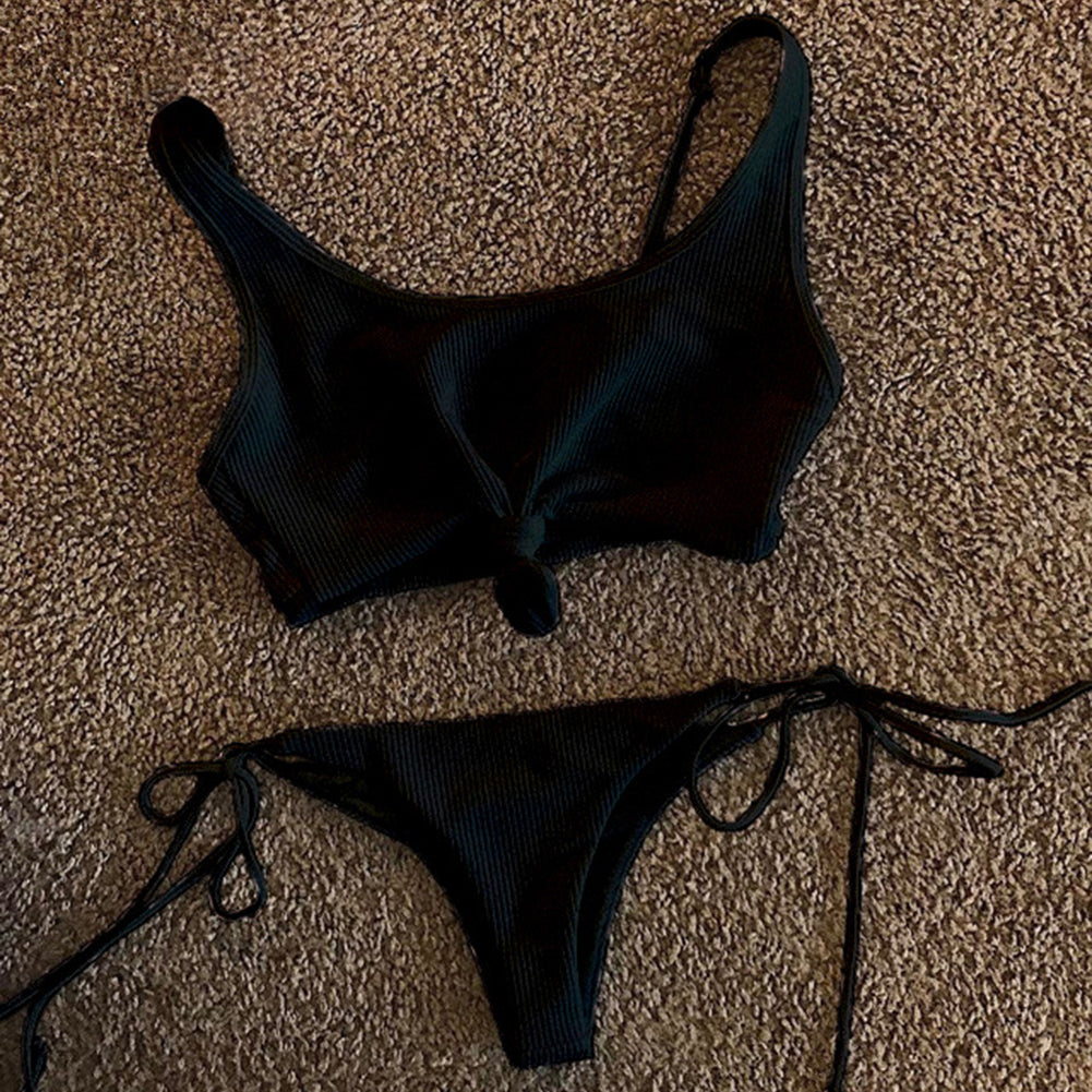 Fashion Women's Bikini Set Bandage Push Up Bra Briefs Solid Color Beachwear