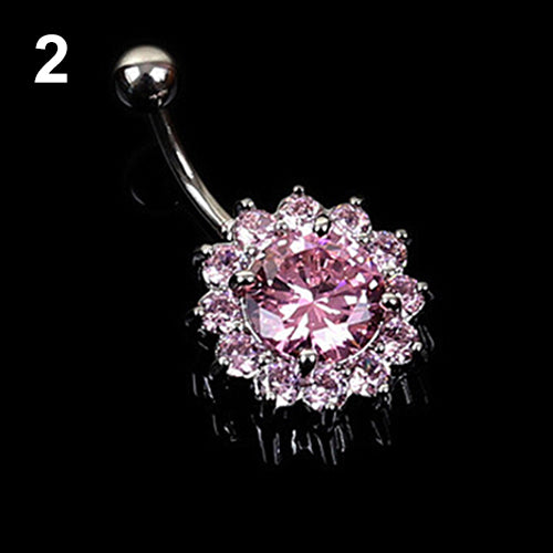 Women's Crystal Rhinestone Flower Navel Belly Button Ring Bar Body Piercing