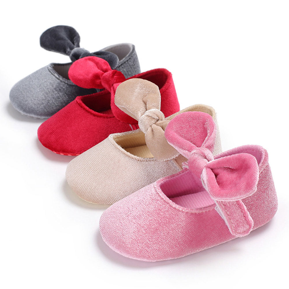 Cute Baby Girls Princess Bowknot Solid Color Soft Sole Shoes Prewalker Footwear