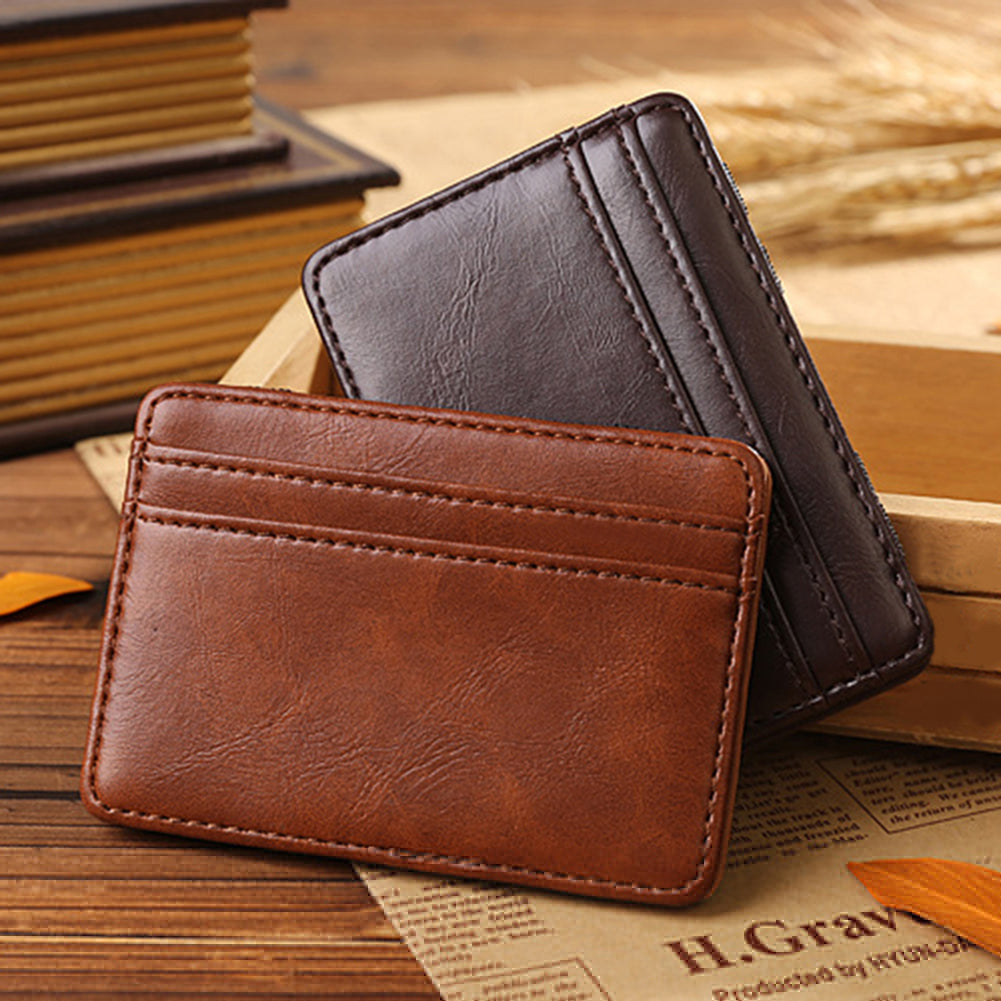 Men's Business Faux Leather Money Clip Card Holder Slim Bifold Magic Wallet