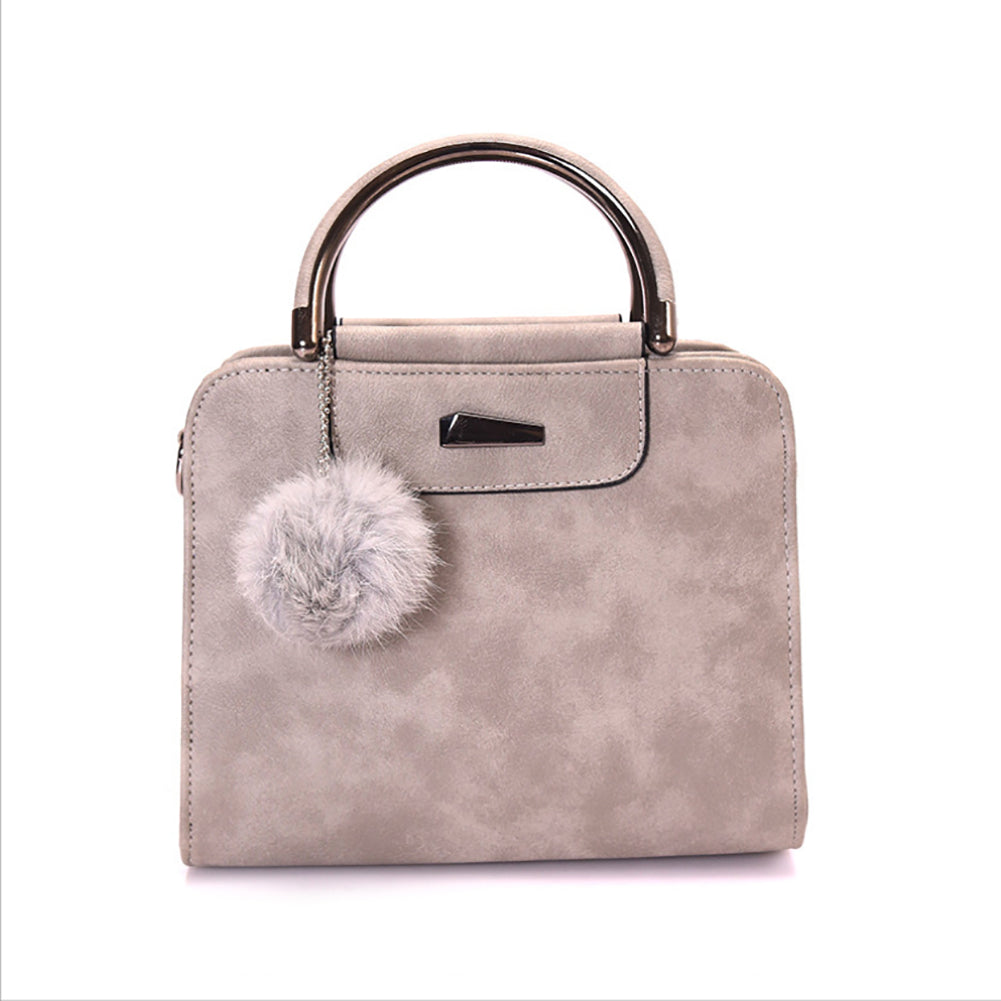 Fashion Women Plush Ball Faux Leather Shoulder Bag Tote Purse Crossbody  Handbag