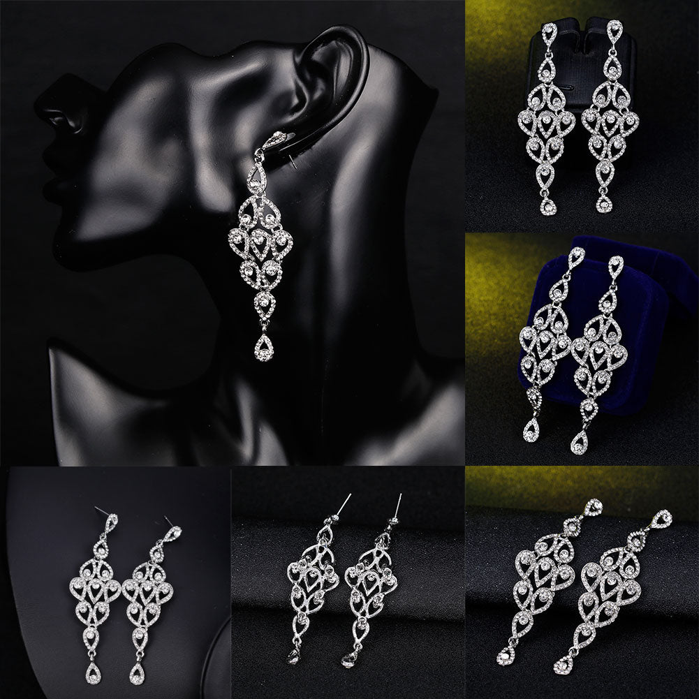 Fashion Waterdrops Rhinestone Long Dangle Women Earrings Party Jewelry Decor
