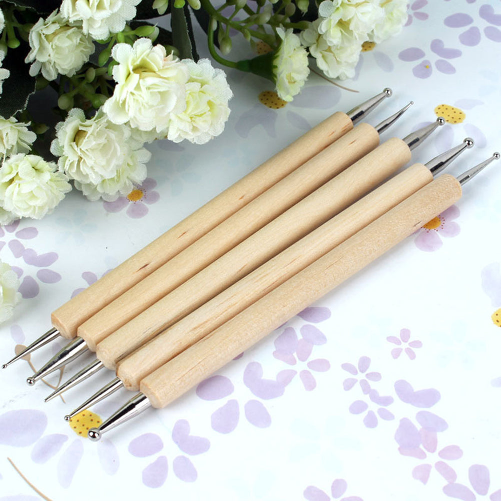 5Pcs/Set Pro 2-Way Wooden Nail Art Dotting Dot Pen Painting DIY Manicure Tools