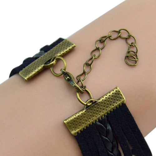 Lady Retro Rudder Anchor Charm Faux Leather Band Bracelet Quartz Wrist Watch