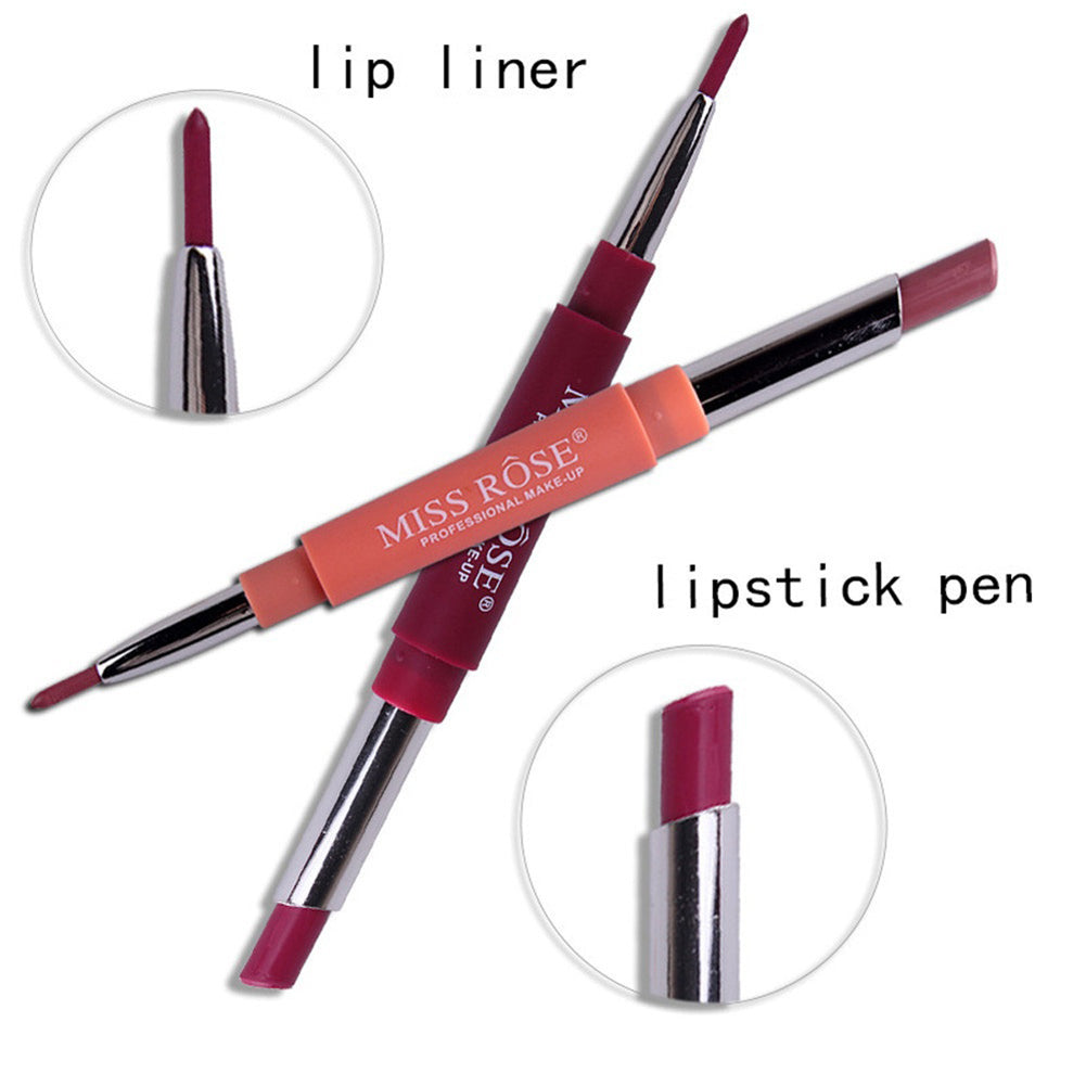 Women's Fashion Long Last Dual Head Lipliner Matte Lip Lipstick Pencil Makeup