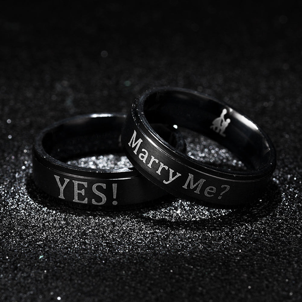 Simple Marry Me Letter Printed Stainless Steel Couple Ring Engagement Gift Decor