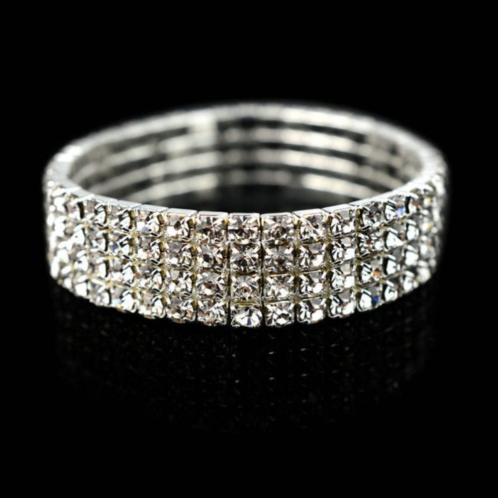 Multirow Rhinestone Stretch Bracelet Bangle Cuff Wedding Bridal Gift for Women