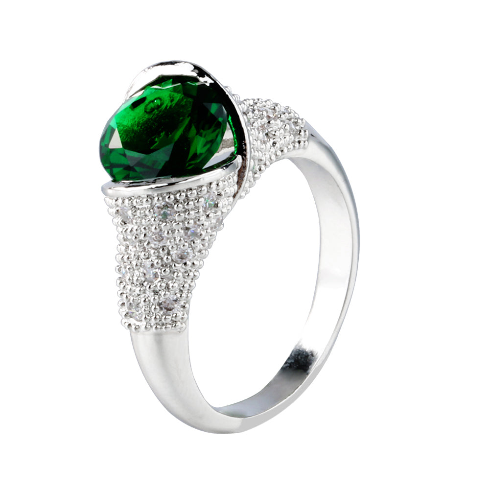 Fashion Women Shiny Green CZ Cubic Zirconia Stone Finger Ring Wedding Jewelry
