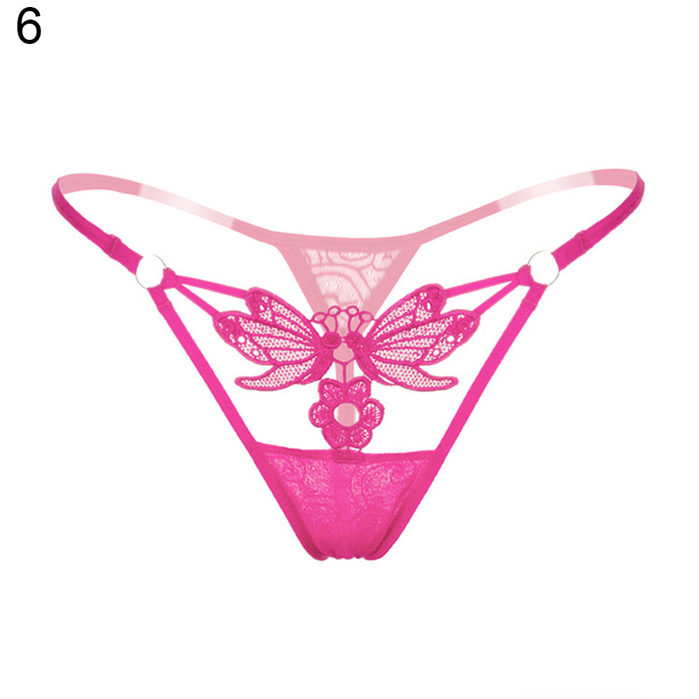 Women's Sexy Butterfly Flower Lace See Through Low Rise G-String Briefs Panties