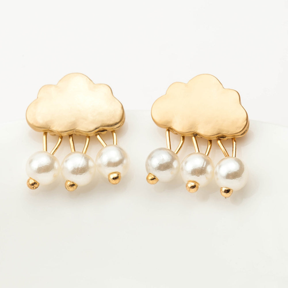 Fashion Women Cloud Raindrop Ear Studs Faux Pearl Earrings Birthday Party Gift