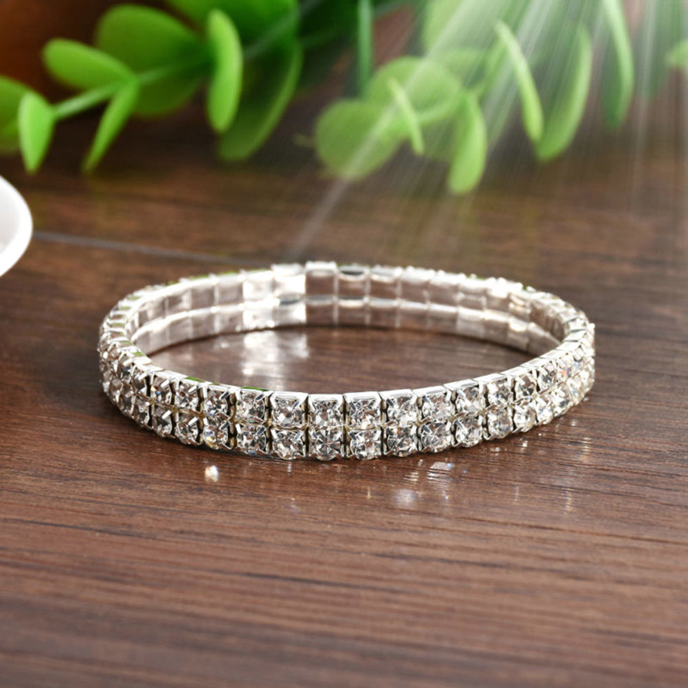 Multirow Rhinestone Stretch Bracelet Bangle Cuff Wedding Bridal Gift for Women