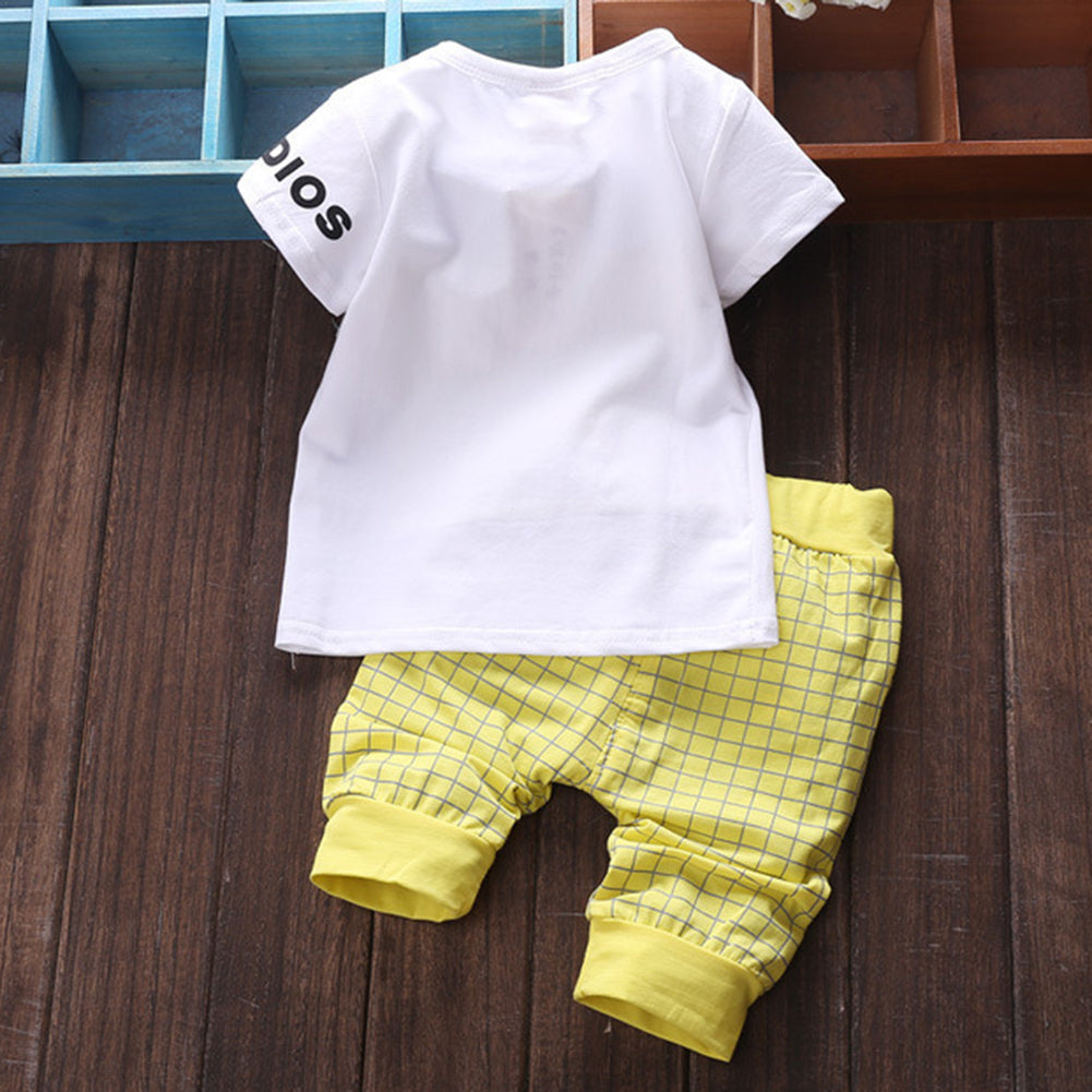 Baby Boy Clothes Set Summer Short Sleeve Star Plaid Print T-Shirt Pants Outfit