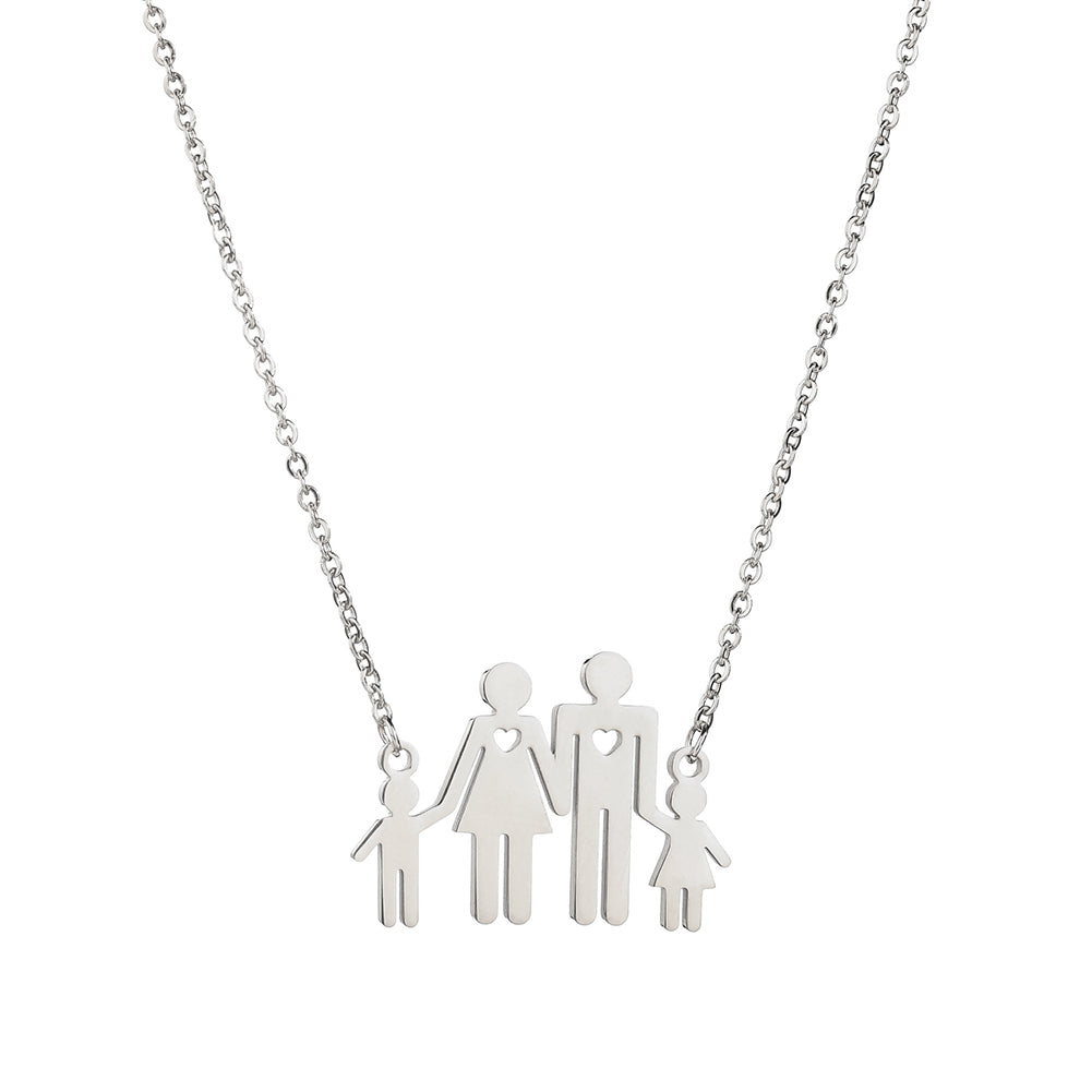 Family of Four Hollow Heart Stainless Steel Necklace Men Women Jewelry Gift
