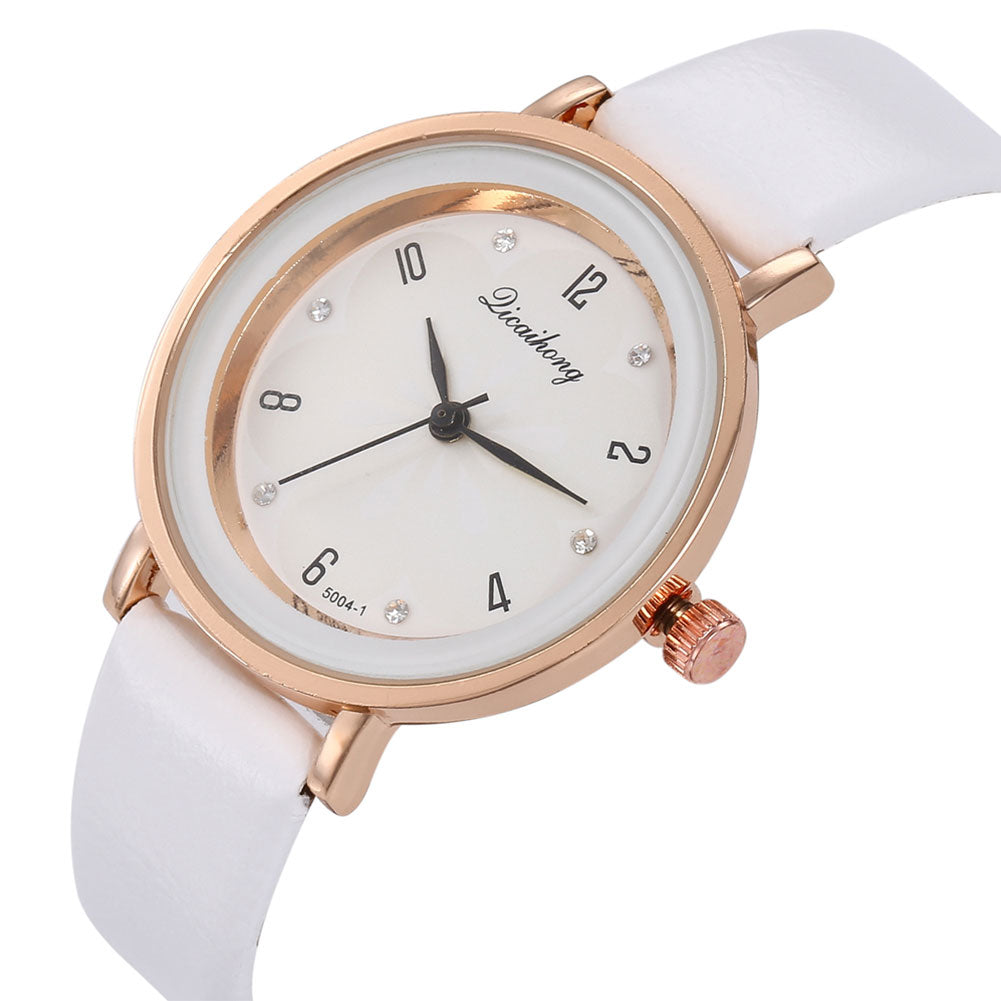 Women Fashion Rhinestone Inlaid Quartz Arabic Numbers Shopping Date Wrist Watch