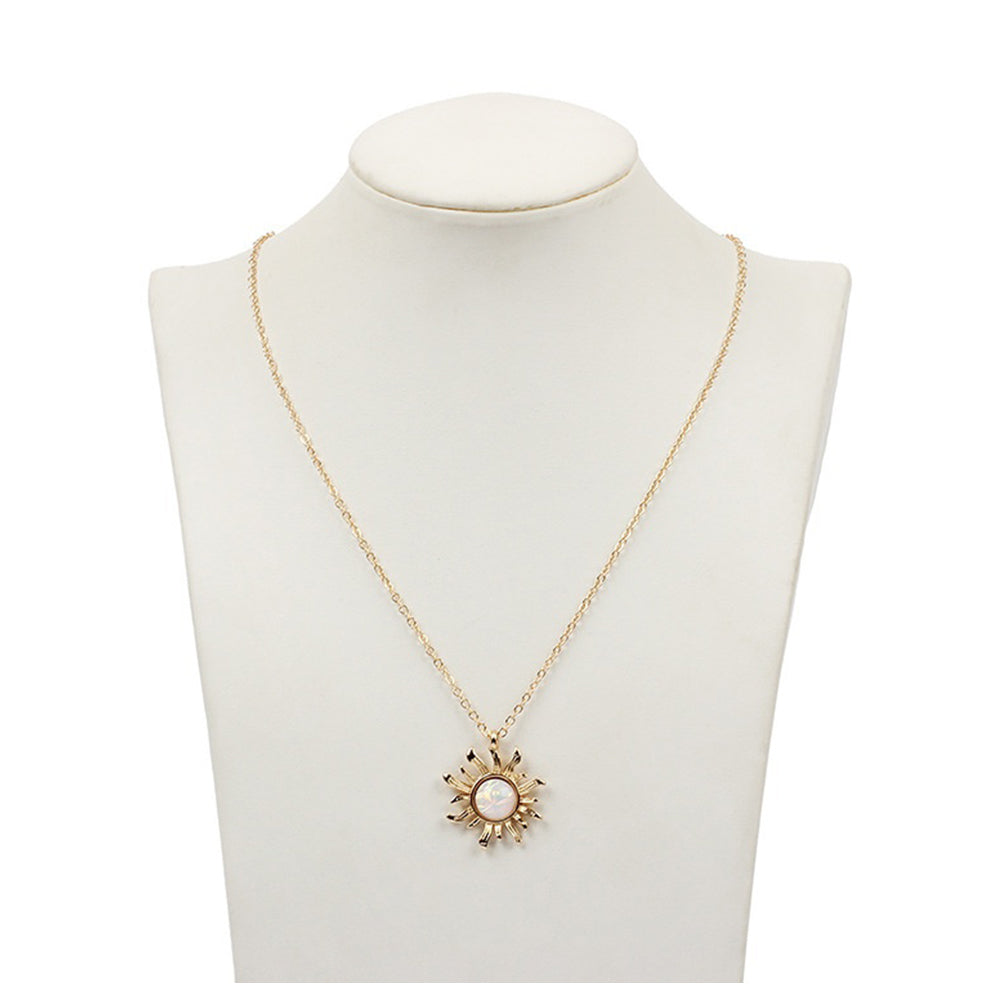 Bohemia Opal Sun Pendent Stone Long Necklace Wedding Gift Jewelry for Women Girl