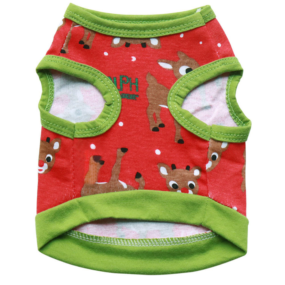 Cute Christmas Pet Vest Elk Print Breathable Sleeveless Top Dog Apparel Clothes