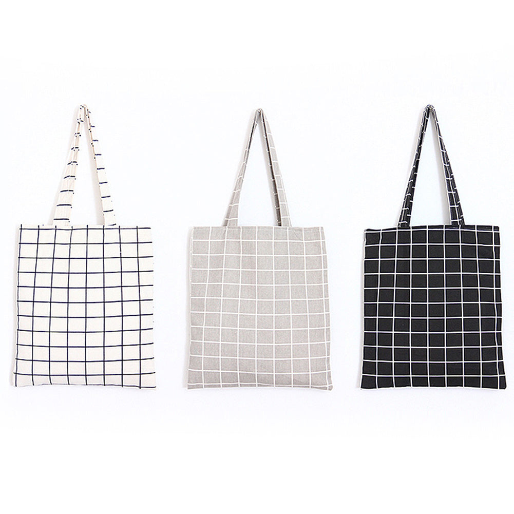 Women Plaid Zipper Single Shoulder Handbag Travel Shopping Tote Grocery Bag