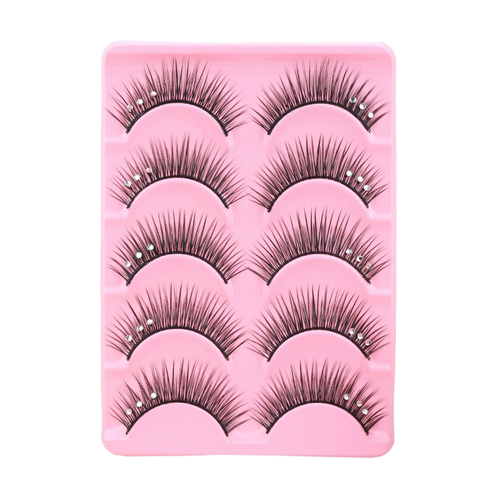 5Pairs Shiny Rhinestone False Eyelashes Thick Long Cross Stage Fake Eye Lashes