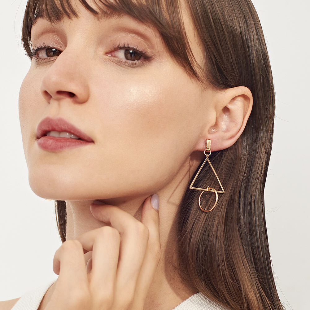 Triangle Circle Pendant Ear Studs Geometric Jewelry Fashion Women Earrings Gift