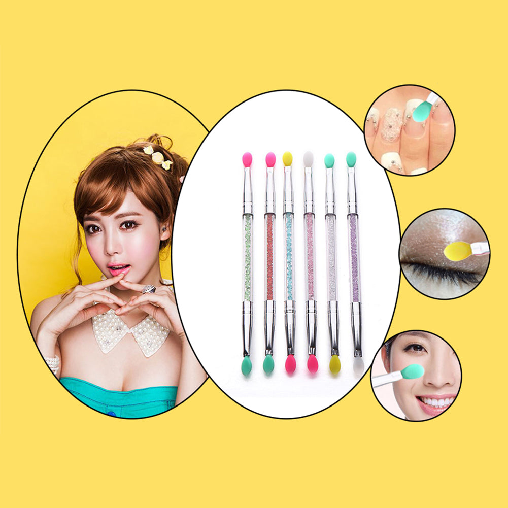 Double Ended Silicone Head Rhinestone Eyeshadow Eyebrow Lip Makeup Brush Tool
