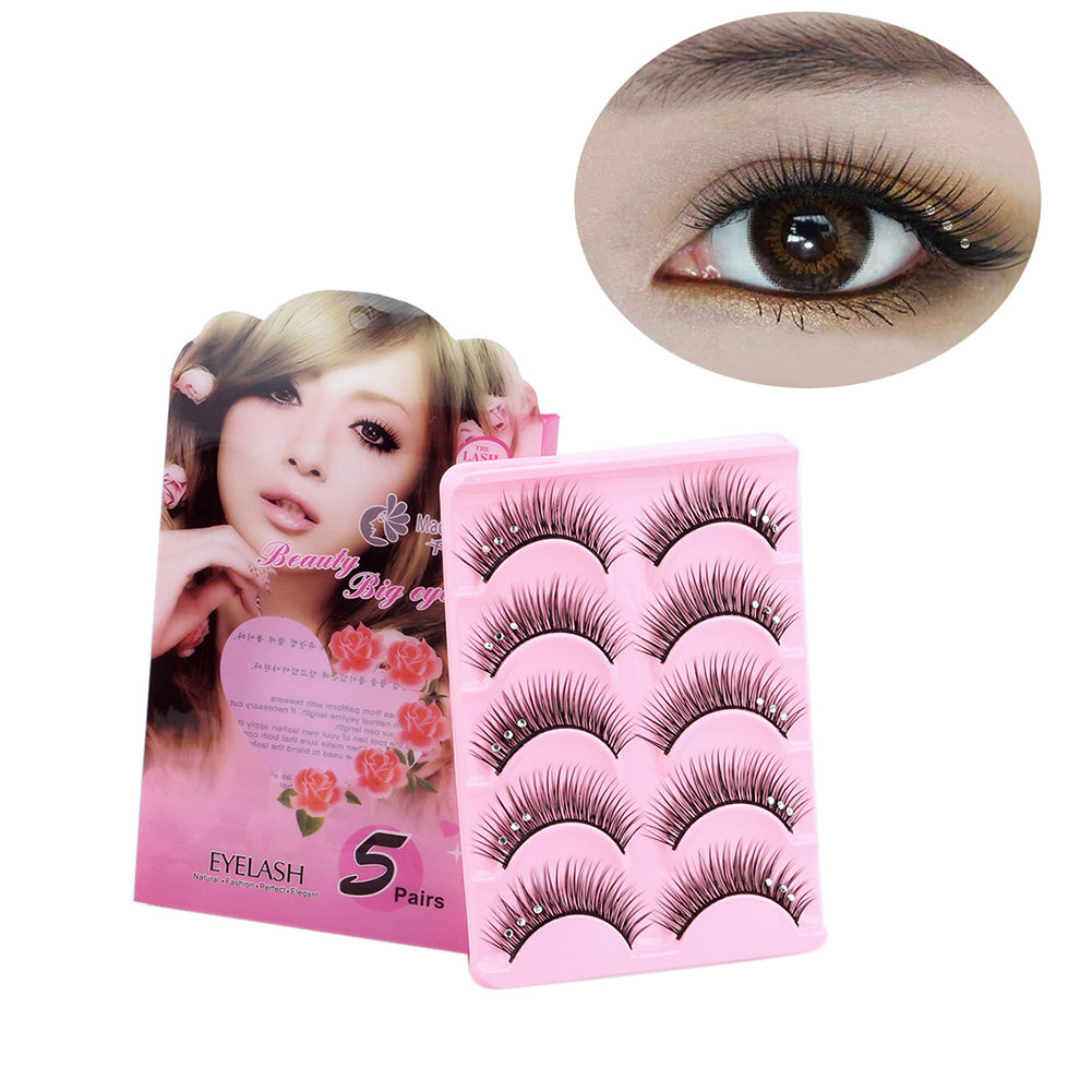 5Pairs Shiny Rhinestone False Eyelashes Thick Long Cross Stage Fake Eye Lashes