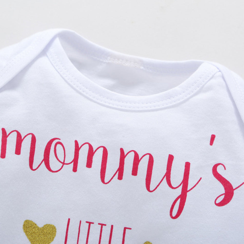 Mummy's Little Girl Letter Print Long Sleeve T-Shirt Pants Hair Band Outfit Set