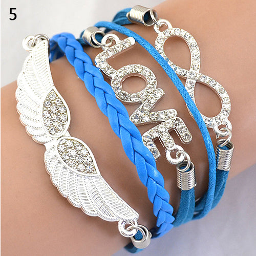 Women's Vintage Infinity Braid Bracelet Love Angel Wing Style Rhinestone Bangle