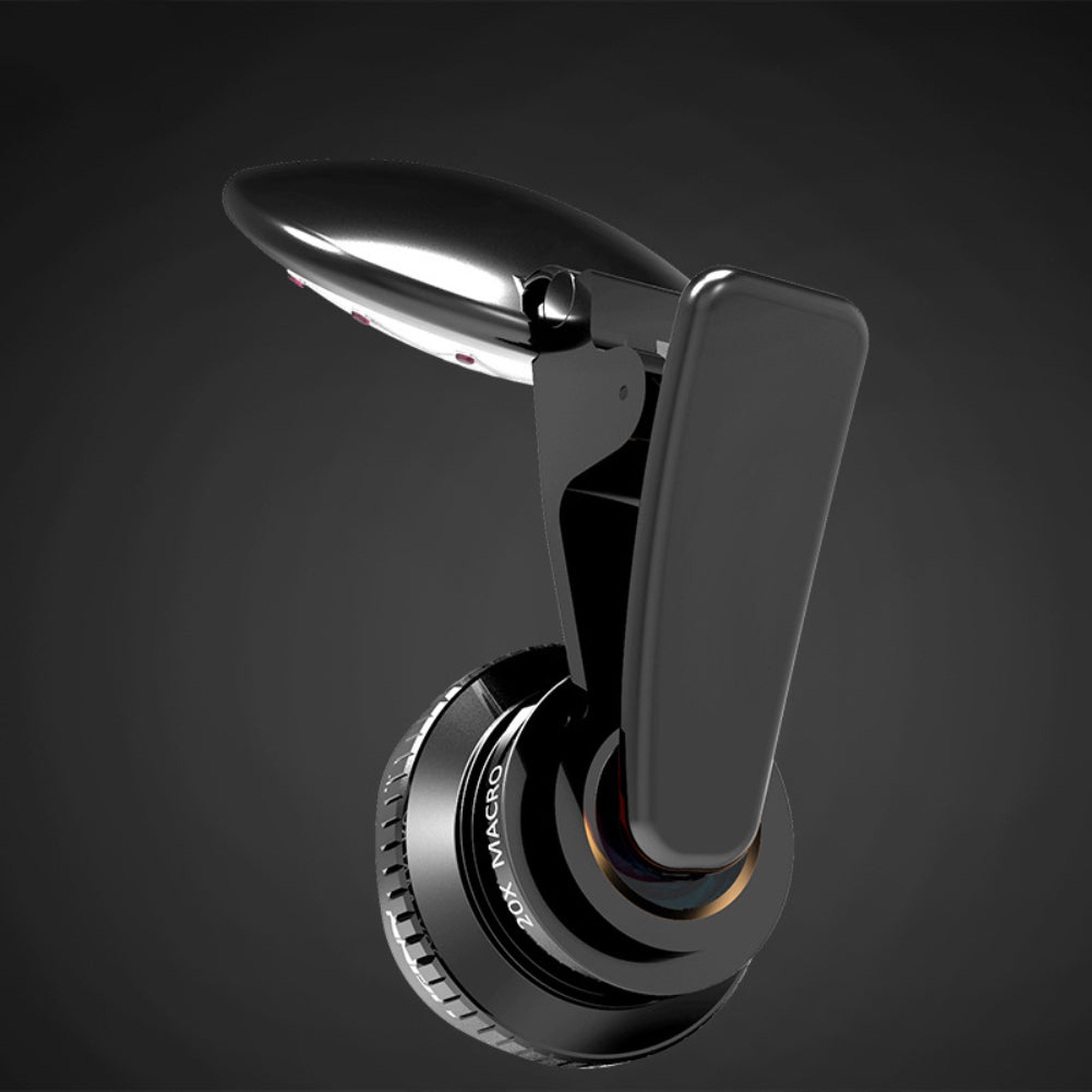 4K Wide Angle Lens 20X Macro Lens Dimmable Selfie Fill Light Clip Kit for Phone