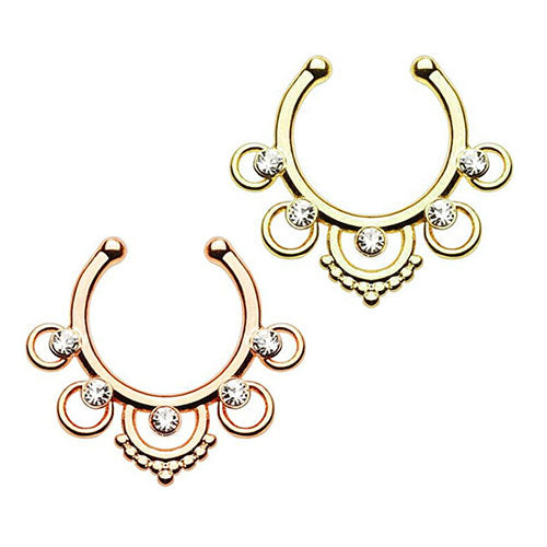 Crown Hollow Nose Ring Rhinestone Non Piercing Hanger Clip On Hoop Body Jewelry
