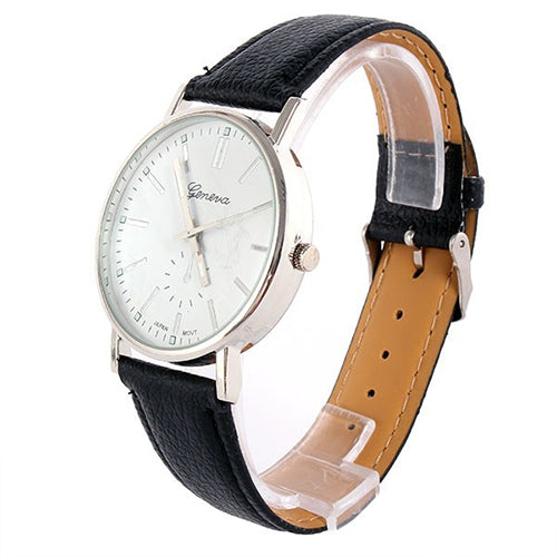 Men's Women's Geneva Round Roman Numerals Dial Faux Leather Quartz Wrist Watch