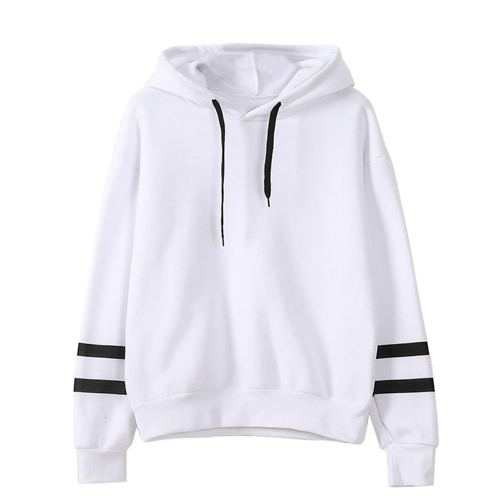 Women's Long Sleeve Hoodie Hooded Sweatshirt Striped Pullover Soft Top Coat