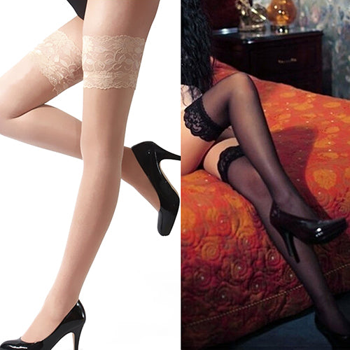 Women's Sexy Floral Lace Top Sheer Nightclub Thigh High Over The Knee Stockings