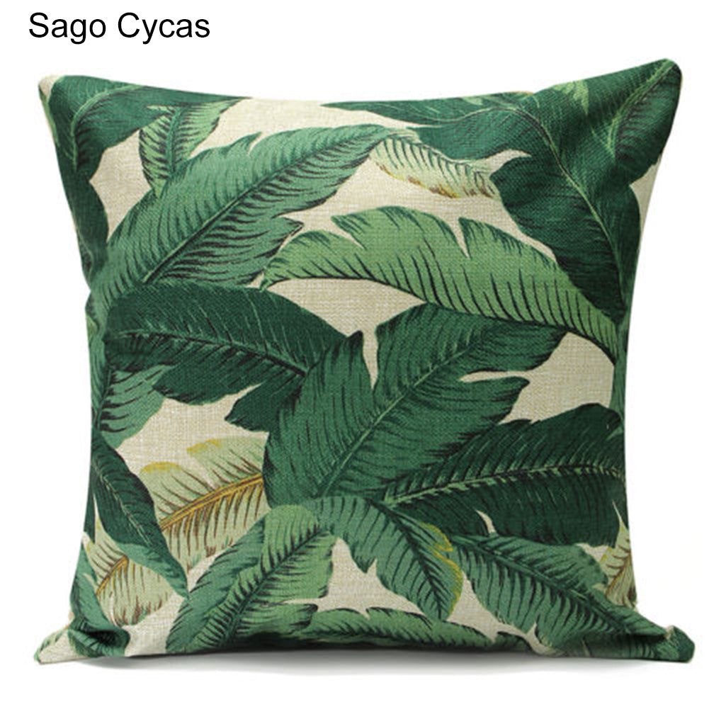 18inch Green Leaf Linen Cushion Cover Throw Pillow Case Sofa Home Decoration