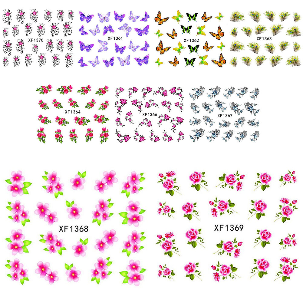 Elegant Women Butterfly Flower Peacock Feather Water Transfer Nail Art Sticker