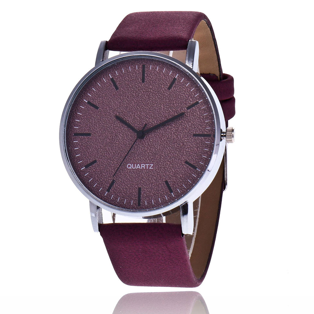 Simple Women Men Analog Quartz Round Dial Faux Leather Strap Wrist Watch Gift