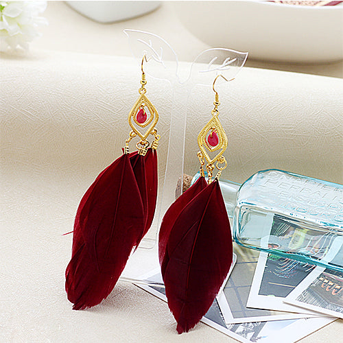 1 Pair Elegant Lady Feathers Dangle Hook Wedding Prom Party Earrings Gift