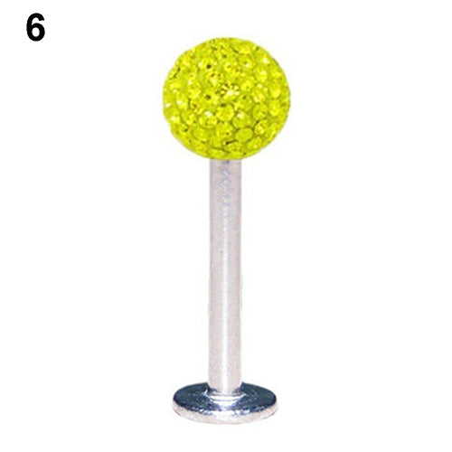 Rhionestone Round Ball Lip Stud Ring Bar Piercing Jewelry Charm 1.2x10mm