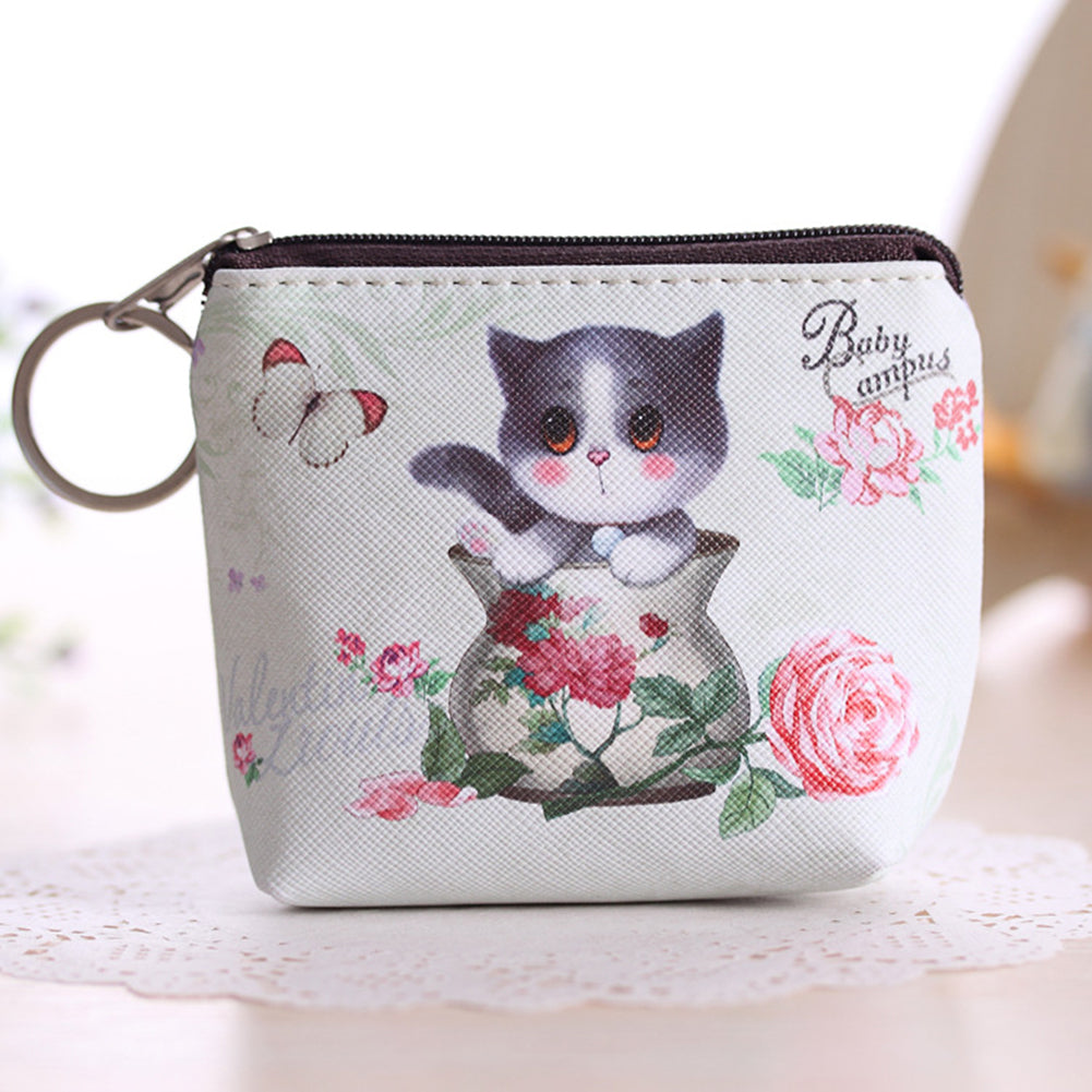 Women Girl Cute Dog Cat Faux Leather Clutch Short Coin Purse Zipper Wallet Gift