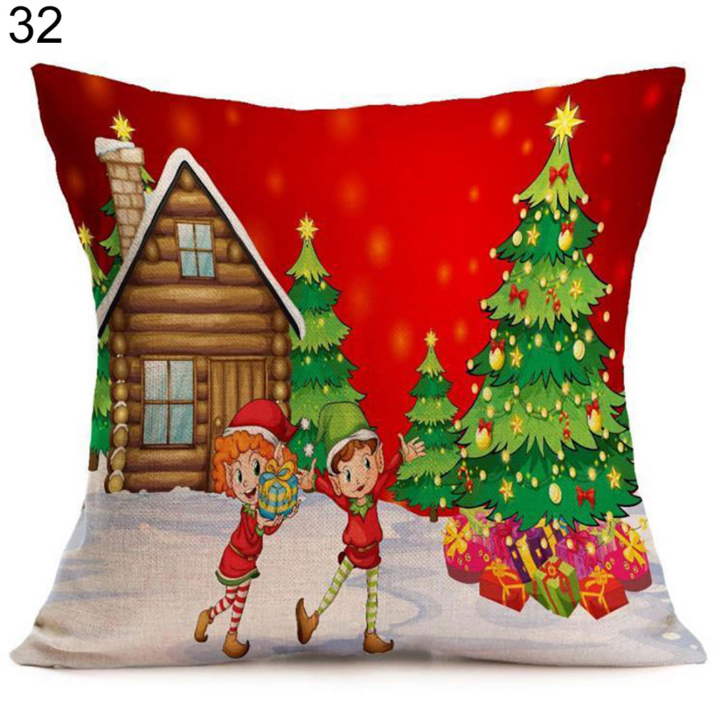 Christmas Santa Claus Deer Print Cushion Cover Pillow Case Square Car Home Decor